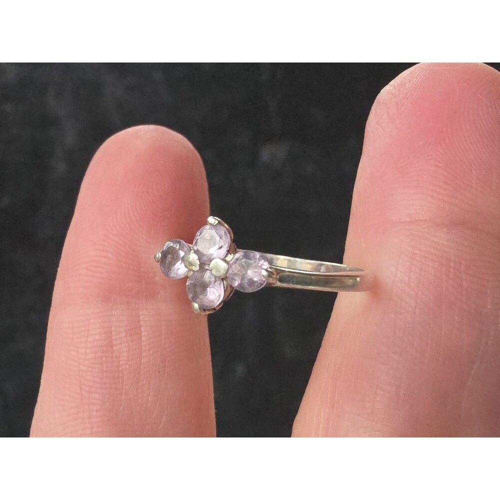 925 Sterling Silver Amethyst Flower Ring, Size US 7.5 Vintage